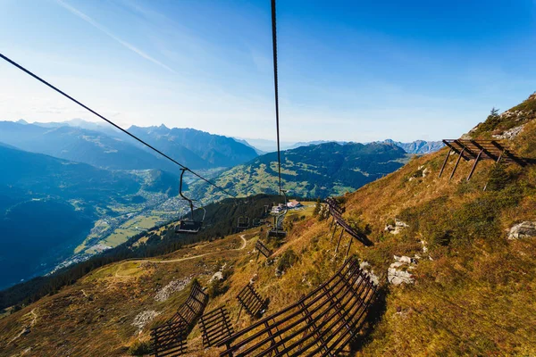 Bela Vista Teleférico Contra Fundo Das Montanhas Hochjoch Áustria — Fotografia de Stock