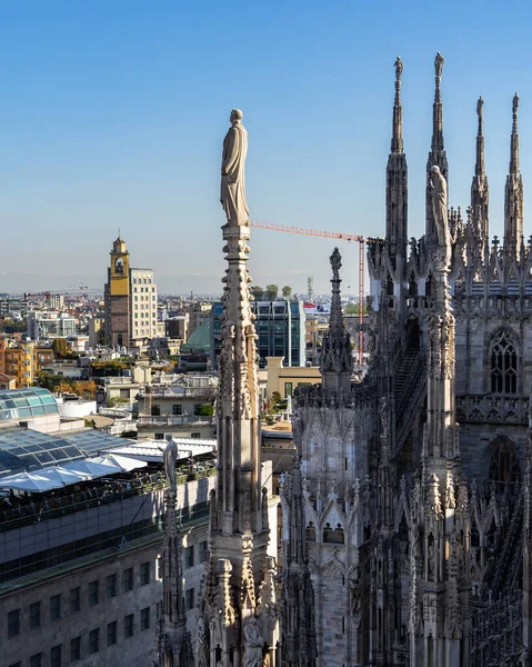 Closeup Spires Statues Rooftop Milan Cathedral — Stock Photo, Image