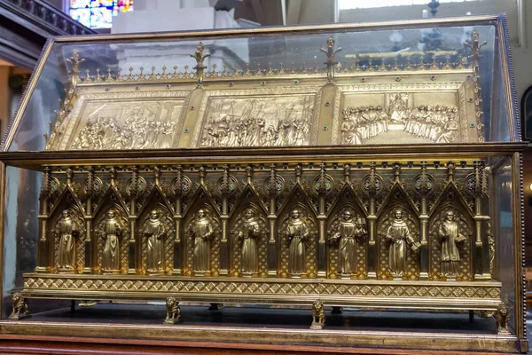 Închidere Unui Altar Aur Biserica Nicolae Din Centrul Bruxelles Ului — Fotografie, imagine de stoc