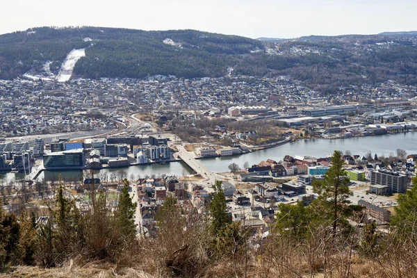 Krajobraz Miasta Lotniczego Drammen Rzeki Drammenselva Spiralen Norwegii — Zdjęcie stockowe