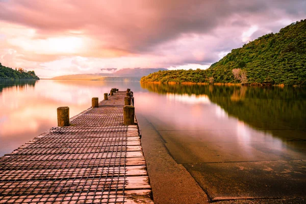 Ein Schöner Blick Auf Einen Holzsteg Tarawera See Neuseeland — Stockfoto