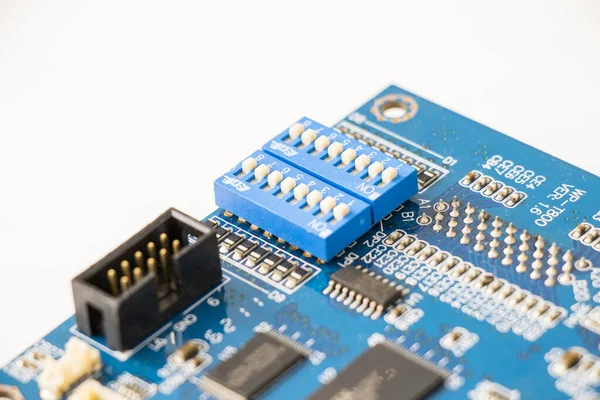 Primer Plano Una Placa Base Electrónica Procesador Isométrico Microchip — Foto de Stock