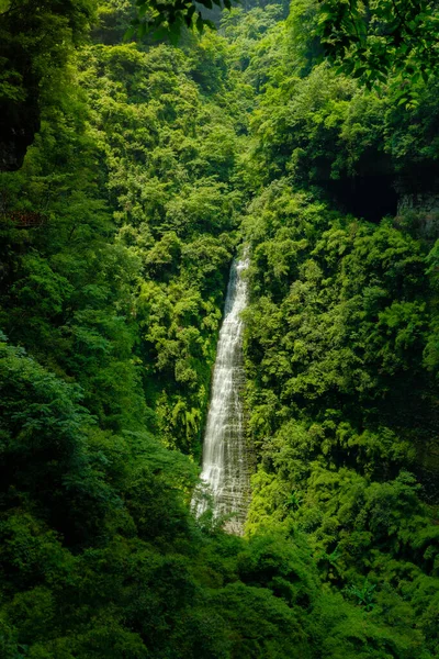 Beautiful Landscape View Waterfall Mountain Dense Forest Sunny Day Langde — Stock Photo, Image