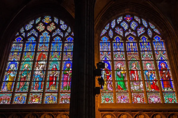 Uma Foto Panorâmica Das Janelas Com Arte Igreja Nossa Senhora — Fotografia de Stock