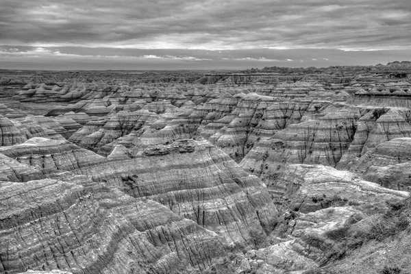 Plano Escala Grises Las Rocas Parque Nacional Badlands Dakota Del —  Fotos de Stock