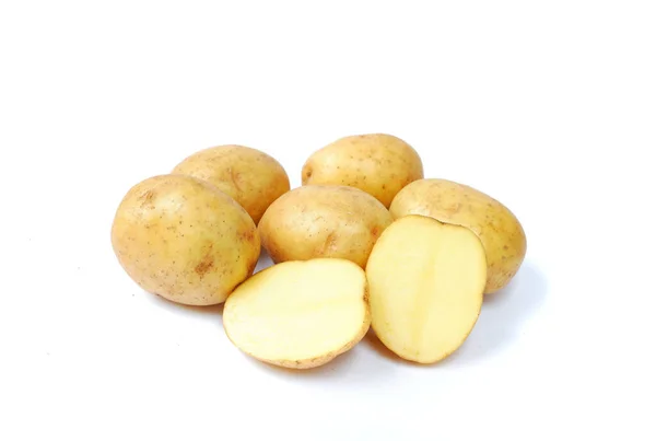 Raw Whole Cut Fresh Potatoes Isolated White Background — Stock Photo, Image