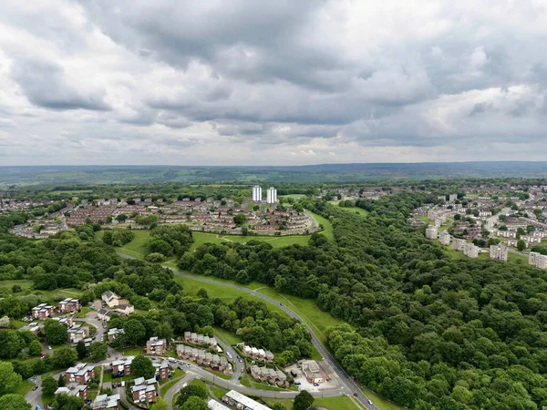 Vzdušný Pohled Krásné Město Sheffield Zamračený Den — Stock fotografie