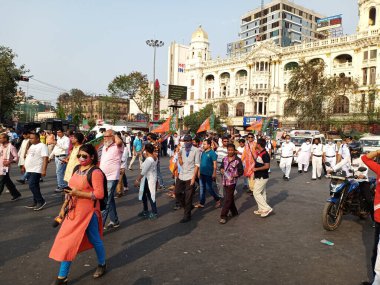 KOLKATA, Batı BENGAL, INDIA - 28 Mart 2022: Bengal BJP, Rampurhat, Birbhum 'lu Boktai' de katliam için Pazartesi günü Kolkata 'da bir mitinge seslendi..