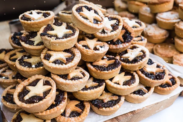 Closeup Piles Delicious Christmas Mince Pies Bath Christmas Market — Stock Photo, Image