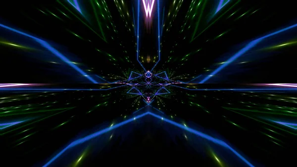 Renderelés Geometriai Formák Színes Neon Fények Sci Háttérrel — Stock Fotó