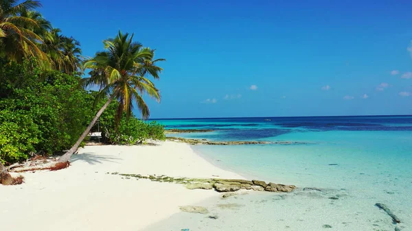 Una Bellissima Isola Tropicale Con Palme Una Spiaggia Sabbiosa Sotto — Foto Stock