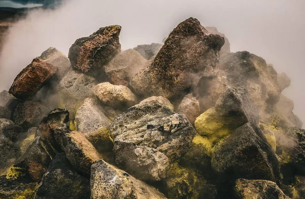 Closeup Shot Mound Hot Stones Giving Sulfuric Gas Geothermal Site — Stock Photo, Image