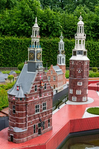 Staden Amsterdam Mini Europe Miniatyr Historiska Europeiska Byggnader Park Bryssel — Stockfoto