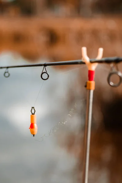 Gros Plan Vertical Des Détails Sur Une Canne Pêche — Photo