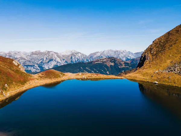 Pemandangan Indah Schwarzsee Danau Hitam Dan Pegunungan Hochjoch Austria — Stok Foto