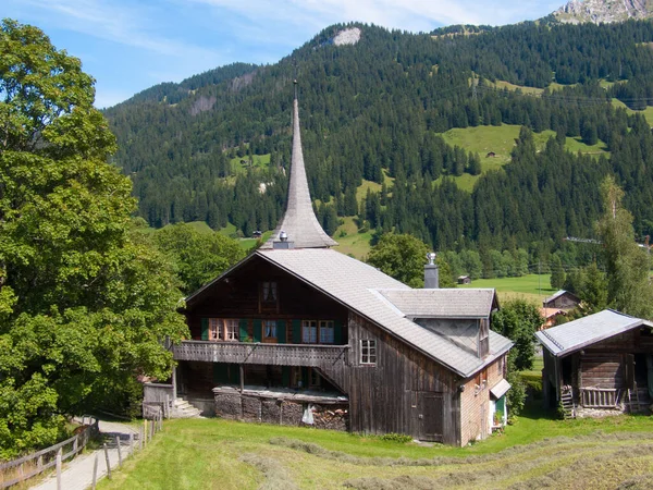 Letecký Pohled Vesnici Švýcarsku — Stock fotografie