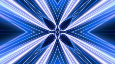 Bilimkurgu arkaplanları için renkli neon ışıkları olan geometrik şekillerin üç boyutlu bir yansıması