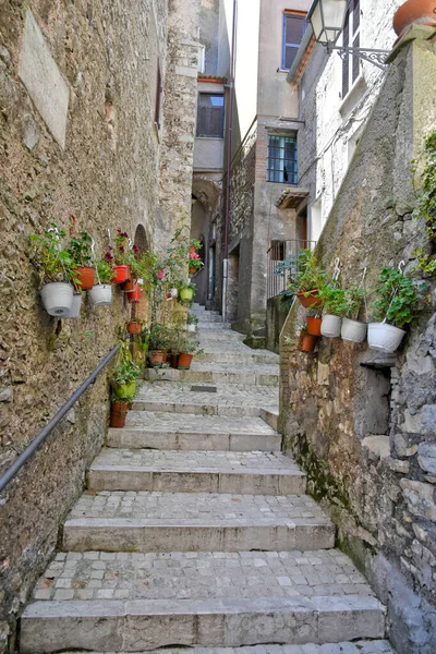 Een Smalle Straat Tussen Oude Middeleeuwse Gebouwen Bracciano Lazio Italië — Stockfoto