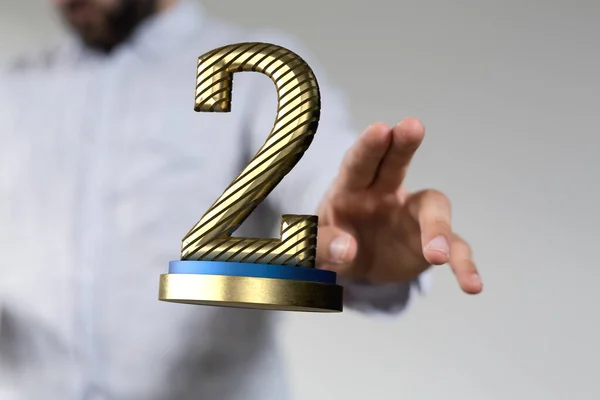 Person Presenting Virtual Projection Second Place Award — Stock Photo, Image