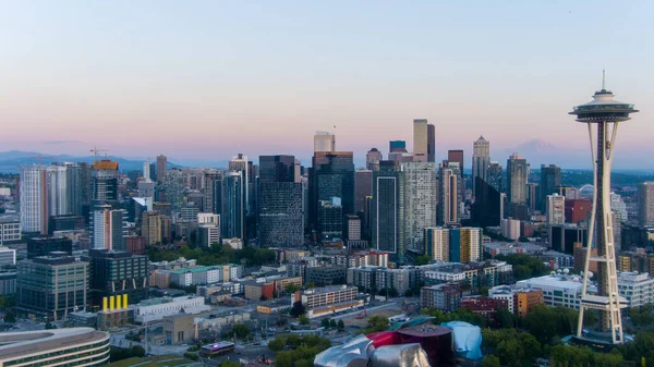 Gün Batımında Seattle Washington Şehir Merkezinin Hava Manzarası — Stok fotoğraf