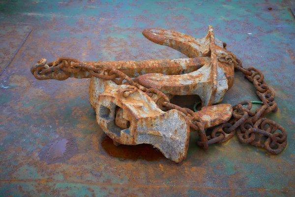 Closeup Old Rustic Metal Anchor Chain — Stock Photo, Image