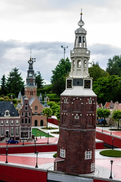 Staden Amsterdam Mini Europe Miniatyr Historiska Europeiska Byggnader Park Bryssel — Stockfoto