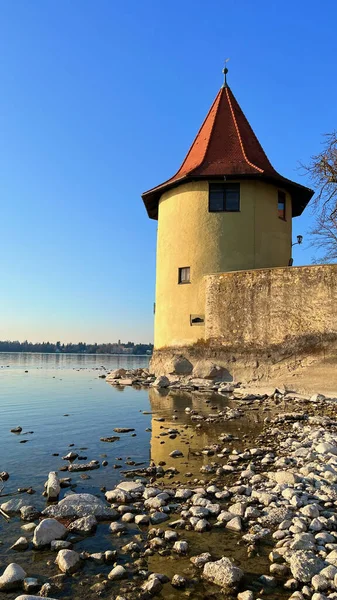 Tower Pulverturm Lindau Mirroring Bodensee Water — Stock Photo, Image