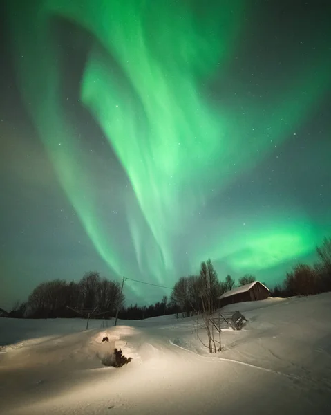 Norveç Senja Nın Gece Gökyüzünde Güzel Bir Kuzey Işığı — Stok fotoğraf