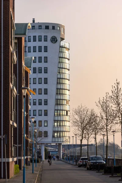 Vertical Shot Solea Tower Overlooking River Maas Sunset Roermond Limburg — Stock Photo, Image