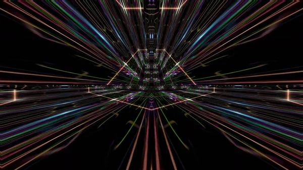 Vykreslování Geometrických Tvarů Barevnými Neonovými Světly Pro Sci Pozadí — Stock fotografie