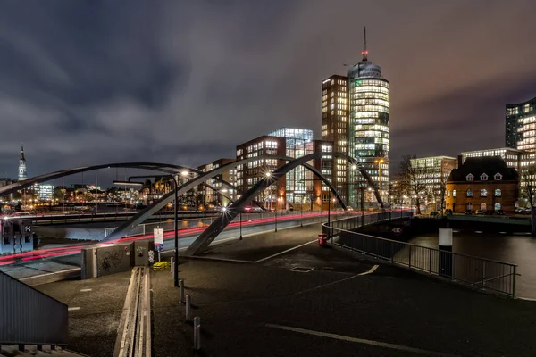 Krásný Výhled Dlouhou Expozici Niederbaumbruecke Hamburku — Stock fotografie