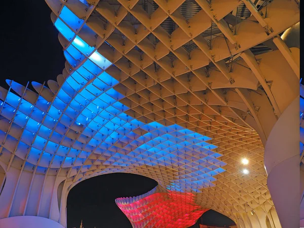 Eine Tiefenaufnahme Von Setas Sevilla Wunderschönen Farben Bei Nacht Sevilla — Stockfoto