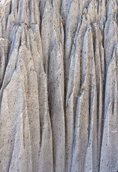 A vertical shot of a wall of salt eroded by water