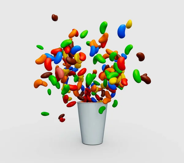 Uma Ilustração Cor Arco Íris Jelly Beans Derramando Uma Xícara — Fotografia de Stock