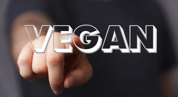 Egy Egészségvédő Aki Vegan Szó Hologramjára Tapos Egészséges Életmód — Stock Fotó