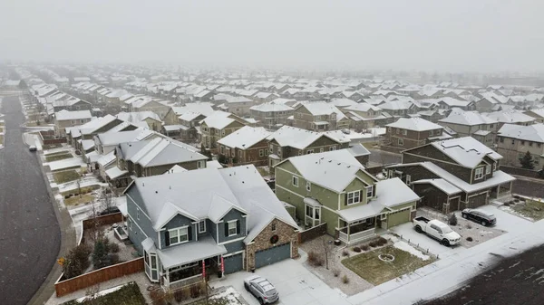 Drone Photo Sprawling Suburbs Foggy Sky Background — Stock Photo, Image