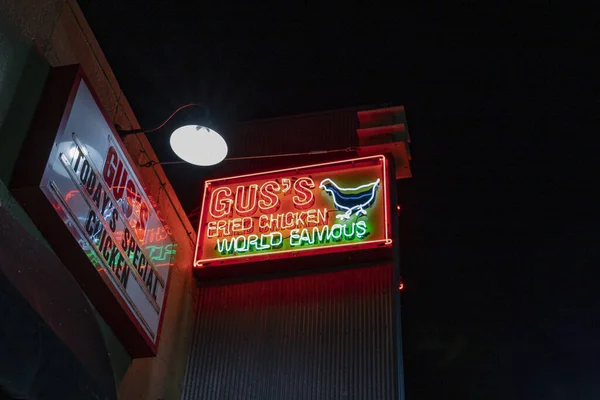 Sinal Néon Gus Fried Chicken World Famoso Centro Little Rock — Fotografia de Stock