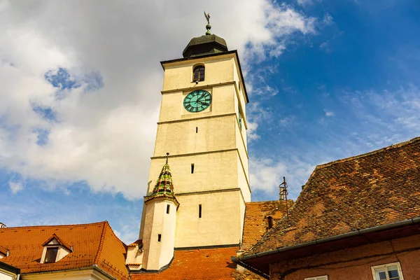 Utsikt Över Rådstornet Den Gamla Staden Sibiu Rumänien — Stockfoto