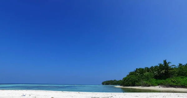 Mavi Sakin Bir Deniz Manzarası Güneşli Bir Günde Yemyeşil Bir — Stok fotoğraf