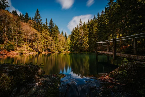 Uma Lagoa Cênica Cercada Por Árvores Pfanntalsteich Oberhof Alemanha — Fotografia de Stock