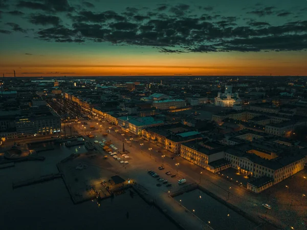 Vue Aérienne Parc Esplanade Illuminé Coucher Soleil Helsinki Finlande — Photo