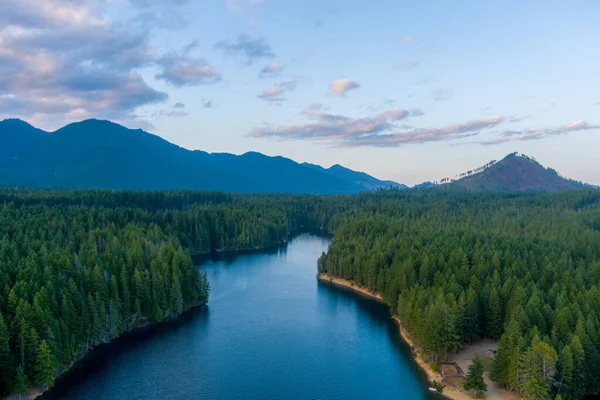 Vue Aérienne Lac Cushman Des Montagnes Olympiques État Washington Coucher — Photo