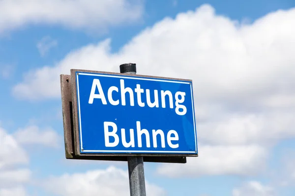 Tysk Nordsjön Achtung Buhne Tecken Engelska Försiktighet Groyne — Stockfoto