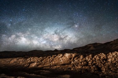 Samanyolu Galaksisi 'nin kayalık çöl üzerindeki manzarası