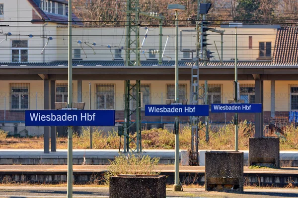 Closeup Shot Wiesbaden Signs Railroad — Stock Photo, Image