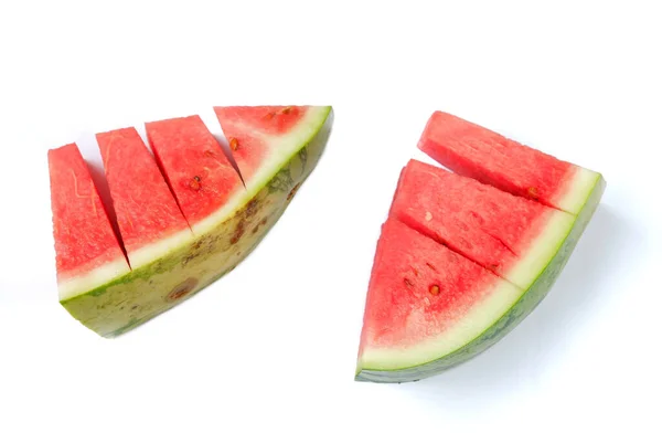 Een Close Shot Van Gesneden Watermeloen Stukken Een Witte Achtergrond — Stockfoto