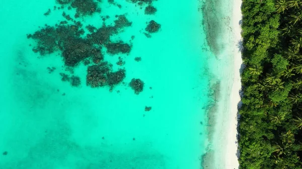 Aerial Top View Blue Transparent Seascape Sandy Beach Coast Tropical — Stock Photo, Image