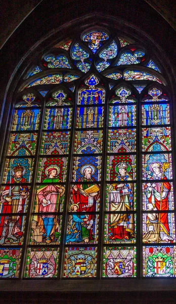Fotografie Pitorească Ferestrelor Artă Biserica Sfintei Fecioare Victoriei Sablon Bruxelles — Fotografie, imagine de stoc