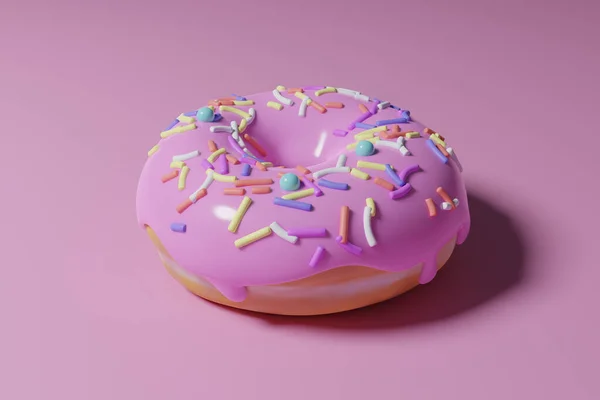 Een Weergave Van Een Donut Met Kleurrijke Hagelslag Een Roze — Stockfoto