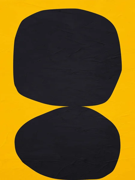 黄色の背景に黒い形をした幾何学的な抽象アート インテリアデザインに最適 — ストック写真